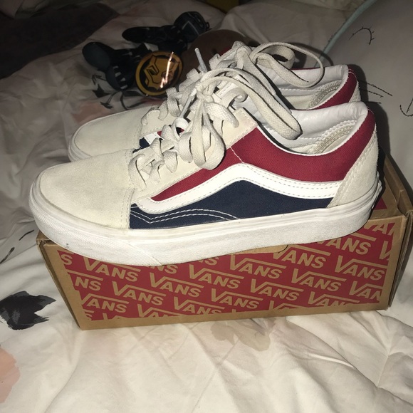 vans old skool retro block white red blue